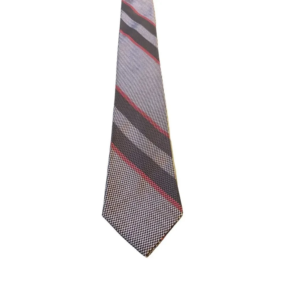 Royal Renoir Men's Tie Red,Gray &‎ Black Stripe Approximately 55
